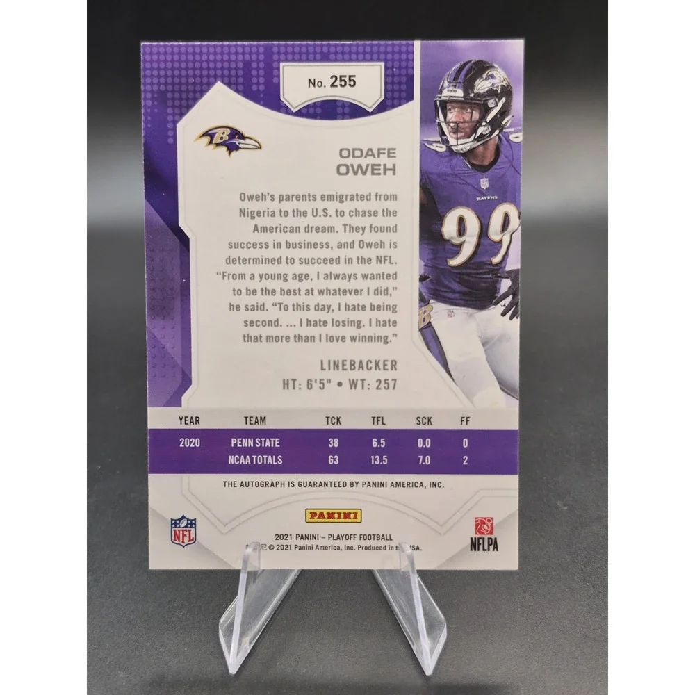 2021 Panini Playoff Odafe Oweh #255 Red Zone Autograph (RC) Baltimore Ravens